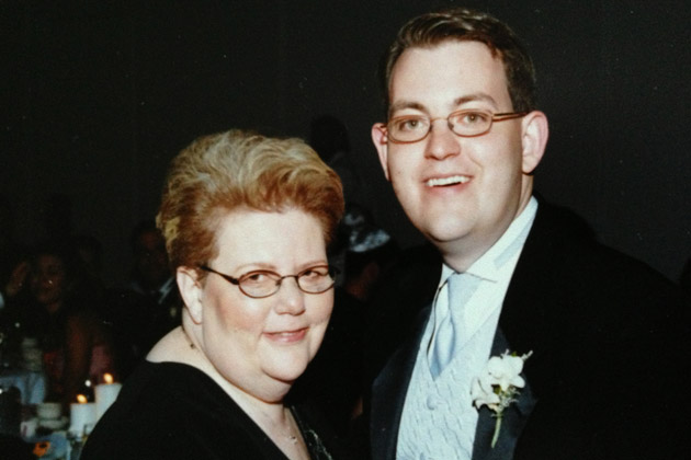 Charles Ornstein with his mother Harriet Ornstein on his wedding day, weeks after she was mugged in a parking lot and knocked to the pavement with a broken nose. (Randall Stewart, Photo courtesy of Charles Ornstein)