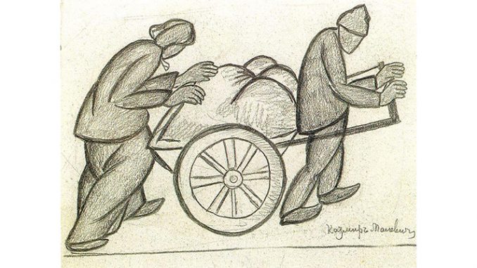 Malevich, "Two Pushcarts, 1911," public domain image via Flickr.com