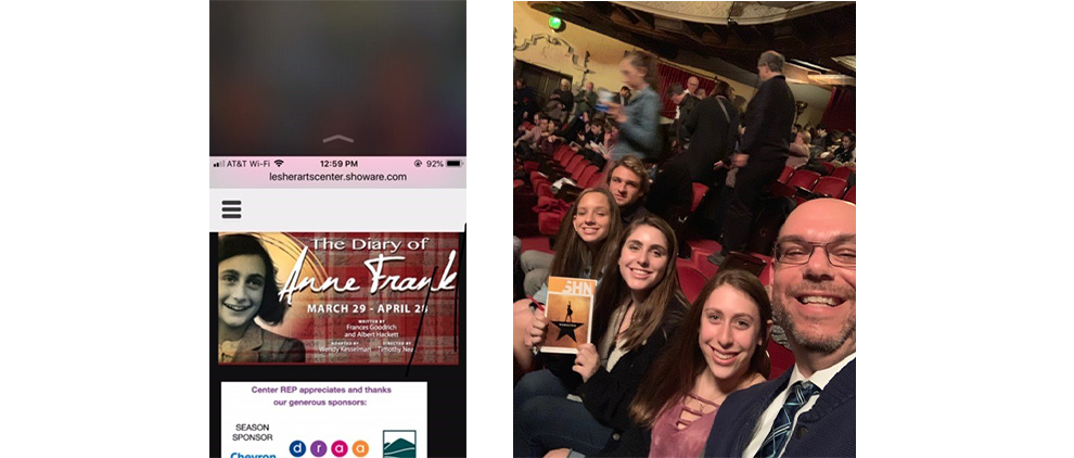 Sandy Taradash's grandchildren and her son went to see "Hamilton," right. She'll be taking them to see "The Diary of Anne Frank" this month.