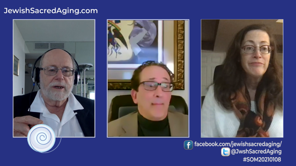 Rabbi Richard Address, left, chats with guests Rabbi JD Sacks and Cantor Dr. Rhoda Hoffman, on this week's Seekers of Meaning TV Show and Podcast.